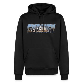 Sydney - Männer Premium Bio Hoodie - Schwarz - Vorne - Nico (187cm)