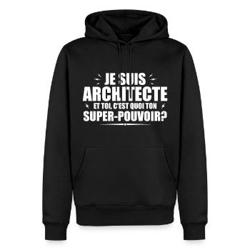 Ich bin Architekt. Was ist deine Superkraft? - Männer Premium Bio Hoodie - Schwarz - Vorne - Nico (187cm)