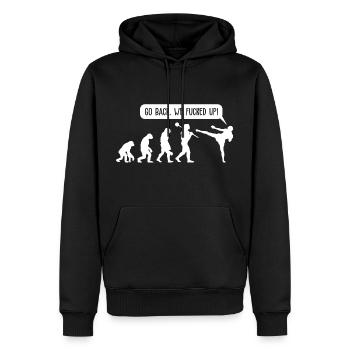 Zurück We Fucked Up Evolution Lustige Grafik - Männer Premium Bio Hoodie - Schwarz - Vorne - Nico (187cm)