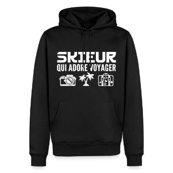 Voyageurs & Skieurs : Passion & Découverte - Sweat à capuche Premium bio Homme - noir - Devant - Nico (187cm)