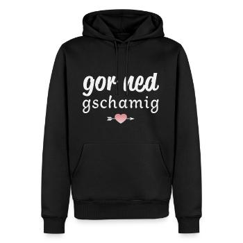 Gor ned gschamig - Männer Premium Bio Hoodie - Schwarz - Vorne - Nico (187cm)