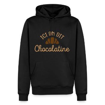 Ici on dit chocolatine á la boulangerie pâtisserie - Sweat à capuche Premium bio Homme - noir - Devant - Nico (187cm)