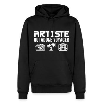 Reisende & Künstler: Leidenschaft & Entdeckung - Männer Premium Bio Hoodie - Schwarz - Vorne - Nico (187cm)
