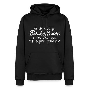 Je suis Basketteuse. C'est quoi ton super pouvoir - Sweat à capuche Premium bio Homme - noir - Devant - Nico (187cm)