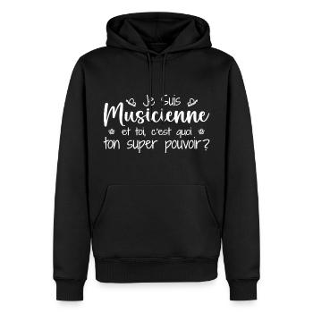Ich bin Musiker. Was ist deine Superkraft? - Männer Premium Bio Hoodie - Schwarz - Vorne - Nico (187cm)