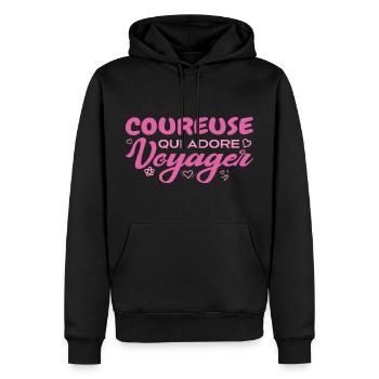 Weltenbummler-Läufer mit Leidenschaft für das Reisen - Männer Premium Bio Hoodie - Schwarz - Vorne - Nico (187cm)