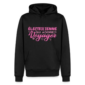 Électricienne globe-trotteuse passionnée de voyage - Sweat à capuche Premium bio Homme - noir - Devant - Nico (187cm)