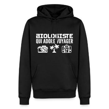 Voyageurs & Biologistes : Passion & Découverte - Sweat à capuche Premium bio Homme - noir - Devant - Nico (187cm)