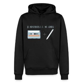 Cassette et stylo : ma jeunesse - Sweat à capuche Premium bio Homme - noir - Devant - Nico (187cm)