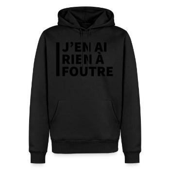 Texte "J'en ai rien à foutre" - Sweat à capuche Premium bio Homme - noir - Devant - Nico (187cm)