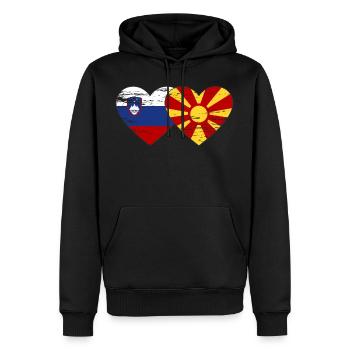 Slowenien Mazedonien Flagge Herz used - Männer Premium Bio Hoodie - Schwarz - Vorne - Nico (187cm)