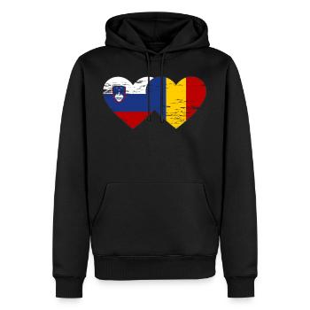 Slovénie Roumanie Drapeau Coeur - Sweat à capuche Premium bio Homme - noir - Devant - Nico (187cm)