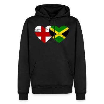 Angleterre Jamaïque drapeau coeur utilisé - Sweat à capuche Premium bio Homme - noir - Devant - Nico (187cm)