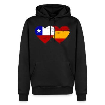 Chile Spanien Flagge Herz used - Männer Premium Bio Hoodie - Schwarz - Vorne - Nico (187cm)