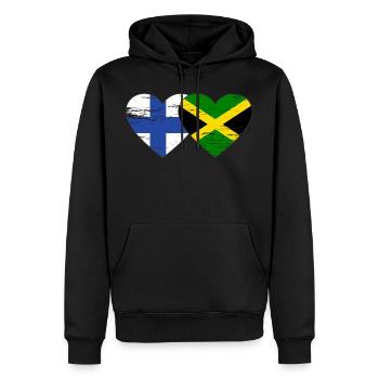 Finlande Jamaïque Drapeau Coeur utilisé - Sweat à capuche Premium bio Homme - noir - Devant - Nico (187cm)