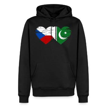République tchèque Drapeau pakistanais coeur utilisé - Sweat à capuche Premium bio Homme - noir - Devant - Nico (187cm)