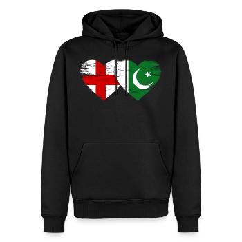 Angleterre Pakistan Drapeau Coeur - Sweat à capuche Premium bio Homme - noir - Devant - Nico (187cm)