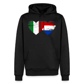 Italie Hollande drapeau coeur utilisé - Sweat à capuche Premium bio Homme - noir - Devant - Nico (187cm)