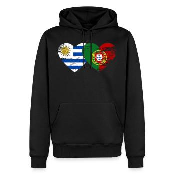 Uruguay Portugal Flagge Herz used - Männer Premium Bio Hoodie - Schwarz - Vorne - Nico (187cm)