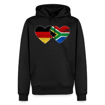 Allemagne Afrique du Sud Drapeau Mains Coeur Forme Utilisé - Sweat à capuche Premium bio Homme - noir - Devant - Nico (187cm)