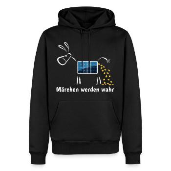 Märchen werden wahr - Goldesel - Photovoltaik - Männer Premium Bio Hoodie - Schwarz - Vorne - Nico (187cm)