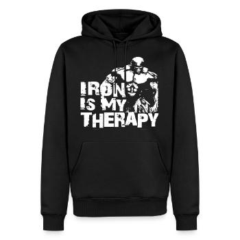 Iron is my therapy - Men’s Premium Organic Hoodie - black - Front - Nico (187cm)