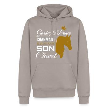 Cheval Shirt • Prince Charmant • Pony Cadeaux - Sweat à capuche Premium bio Homme - taupe - Devant - Nico (187cm)
