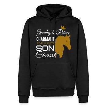 Pferd Shirt • Prinz Charming • Pony Geschenke - Männer Premium Bio Hoodie - Schwarz - Vorne - Nico (187cm)