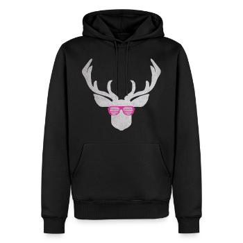 Hirsch mit pinker Brille in silber Farbener Textur - Männer Premium Bio Hoodie - Schwarz - Vorne - Nico (187cm)