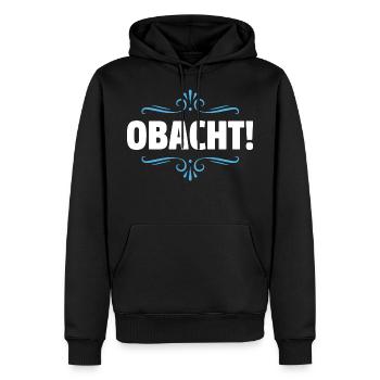 CARES! - Men’s Premium Organic Hoodie - black - Front - Nico (187cm)