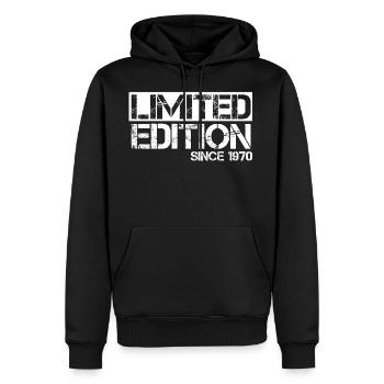 Année de naissance 1970 anniversaire édition limitée 1970 - Sweat à capuche Premium bio Homme - noir - Devant - Nico (187cm)