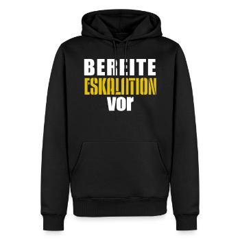 Bereite Eskalation vor, weiß - gelb - Männer Premium Bio Hoodie - Schwarz - Vorne - Nico (187cm)