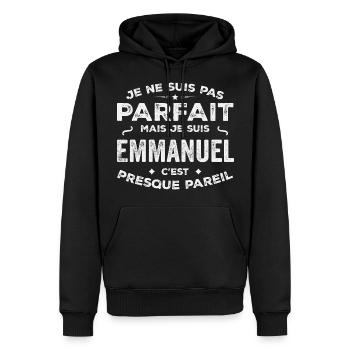Emmanuel Un Prénom, Une Histoire, Une Personnalité - Sweat à capuche Premium bio Homme - noir - Devant - Nico (187cm)