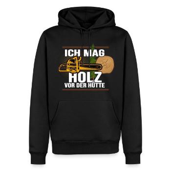 Holz Wald Waldarbeiter Brennholz vor der Hütte - Männer Premium Bio Hoodie - Schwarz - Vorne - Nico (187cm)