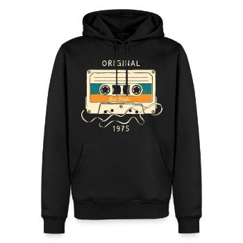 50ème Anniversaire Octobre 1975 Vintage Cassette - Sweat à capuche Premium bio Homme - noir - Devant - Nico (187cm)