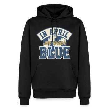 In April we wear Blue - Men’s Premium Organic Hoodie - black - Front - Nico (187cm)