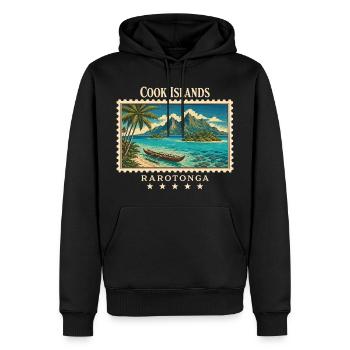 Marque de voyage vintage Rarotonga des Îles Cook - Sweat à capuche Premium bio Homme - noir - Devant - Nico (187cm)