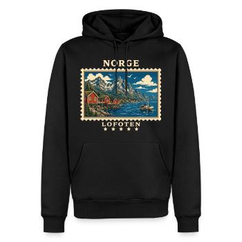 Norwegen Lofoten Vintage Reisemarke - Männer Premium Bio Hoodie - Schwarz - Vorne - Nico (187cm)