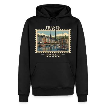 Frankreich Honfleur Vintage Reisemarke - Männer Premium Bio Hoodie - Schwarz - Vorne - Nico (187cm)