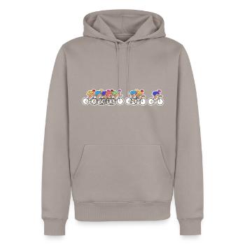 Bikology Biker Fahrrad Design Rennrad radfahrer - Männer Premium Bio Hoodie - Taupe - Vorne - Nico (187cm)
