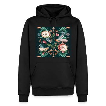 Blossomed tree with birds on green background 2 - Men’s Premium Organic Hoodie - black - Front - Nico (187cm)