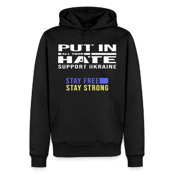 liberté ukraine paix no poutine - Sweat à capuche Premium bio Homme - noir - Devant - Nico (187cm)
