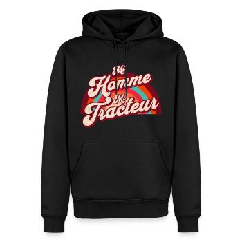 "Moitié homme, moitié tracteur: 100% passion! R - Sweat à capuche Premium bio Homme - noir - Devant - Nico (187cm)