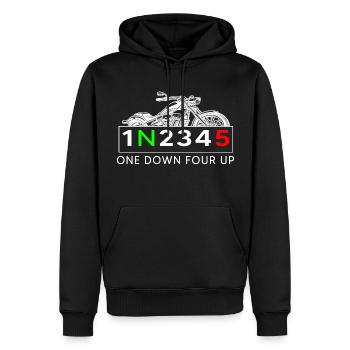 motorcycle on down for up biker rider S5 moped mz - Men’s Premium Organic Hoodie - black - Front - Nico (187cm)