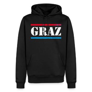 Graz - Männer Premium Bio Hoodie - Schwarz - Vorne - Nico (187cm)