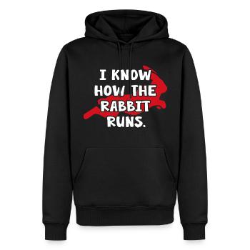 Hase "know how the rabbit runs" Kaninchen - Men’s Premium Organic Hoodie - black - Front - Nico (187cm)
