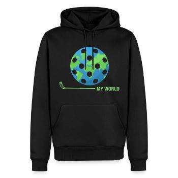 Floorball Unihockey FLOORBALL-world Floorballer - Männer Premium Bio Hoodie - Schwarz - Vorne - Nico (187cm)