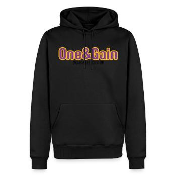 LOGO ONE&GAIN ROUGE CONTOUR JAUNE - Sweat à capuche Premium bio Homme - noir - Devant - Nico (187cm)