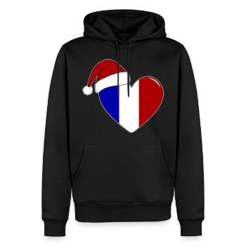Drapeau de la France Coeur de Noël - Sweat à capuche Premium bio Homme - noir - Devant - Nico (187cm)