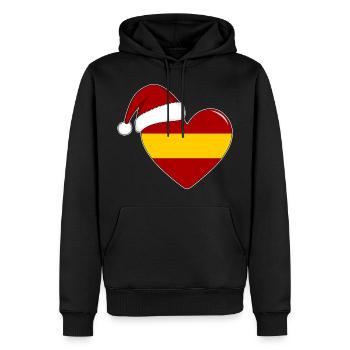 Drapeau Espagne coeur de Noël - Sweat à capuche Premium bio Homme - noir - Devant - Nico (187cm)